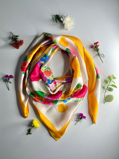 Floral Heart Elegance Satin Scarf
