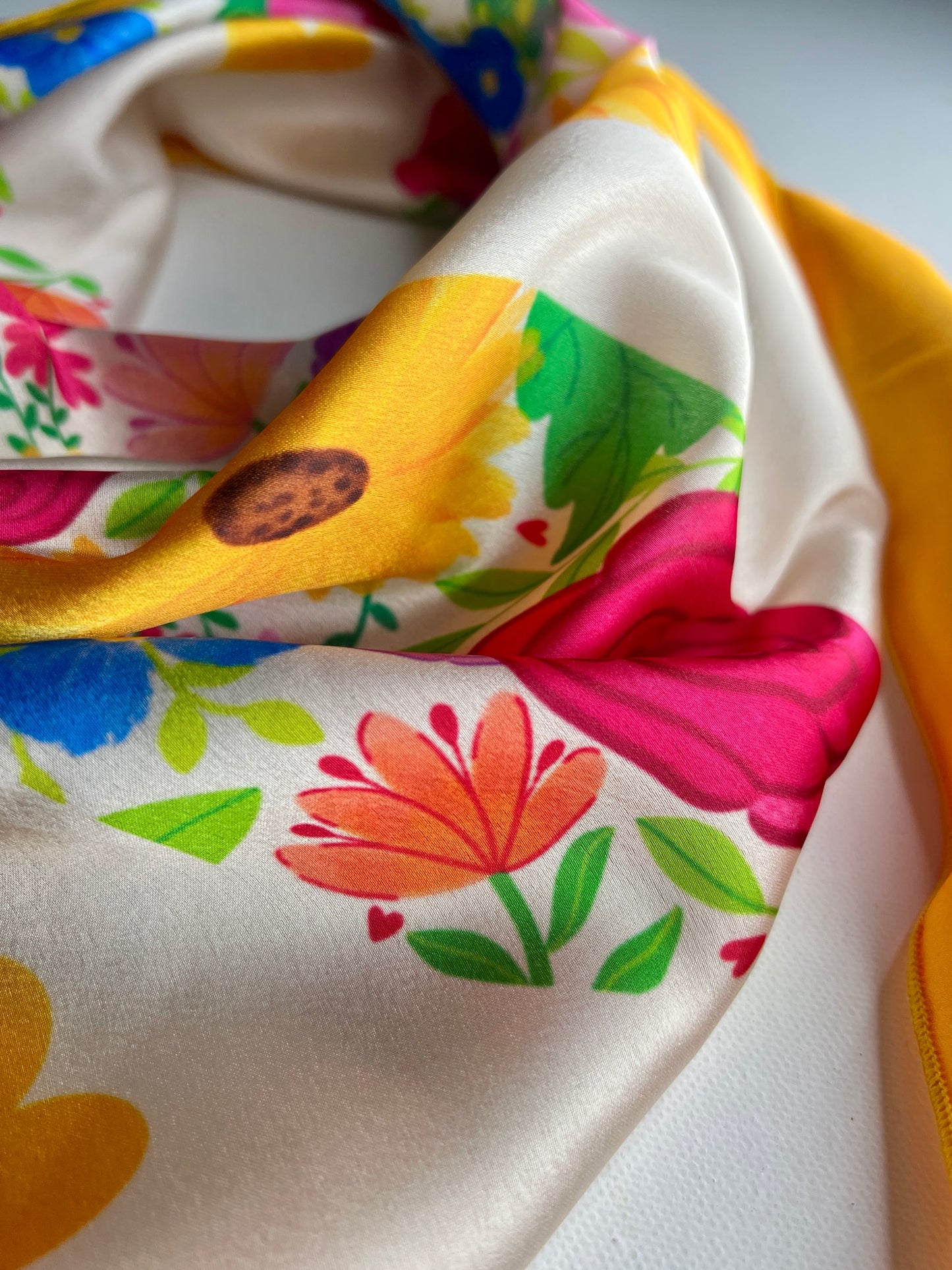 Floral Heart Elegance Satin Scarf