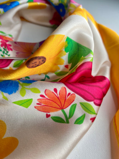 Floral Heart Elegance Satin Scarf