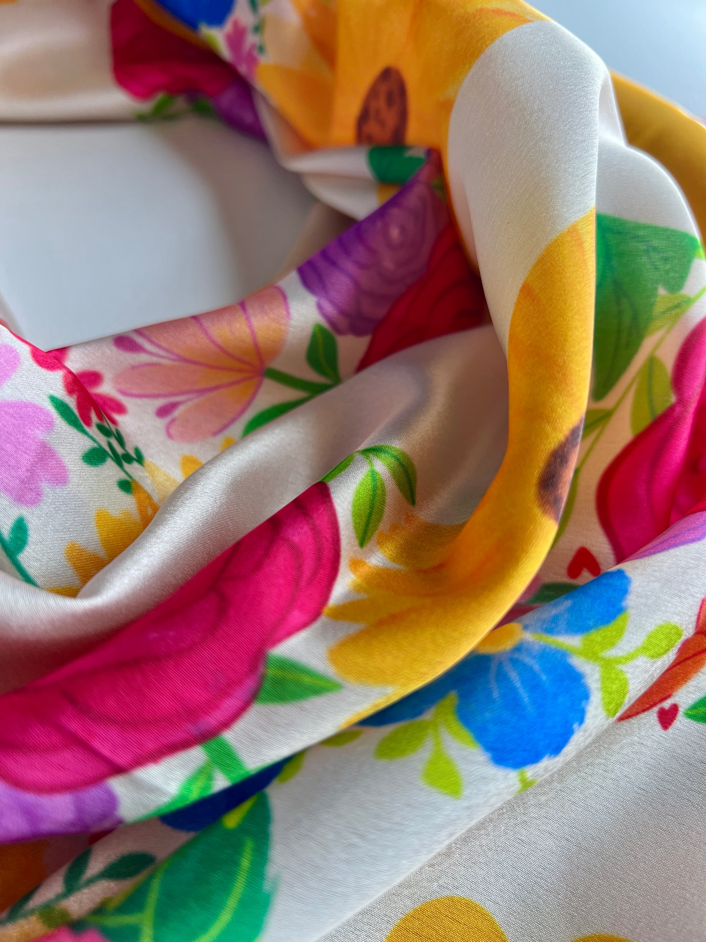 Floral Heart Elegance Satin Scarf