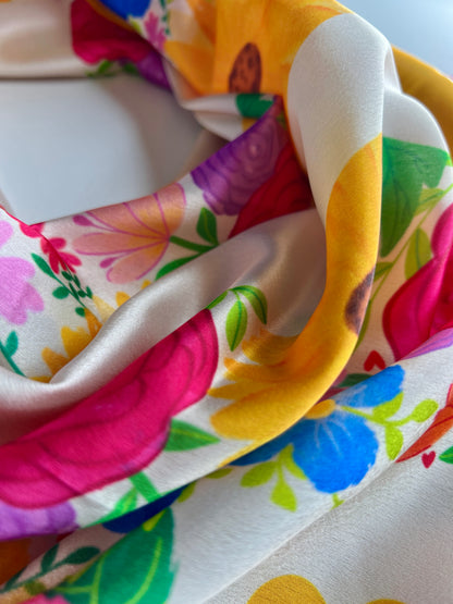 Floral Heart Elegance Satin Scarf