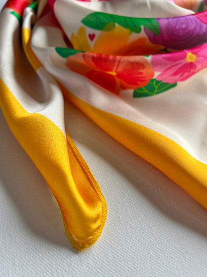 Floral Heart Elegance Satin Scarf