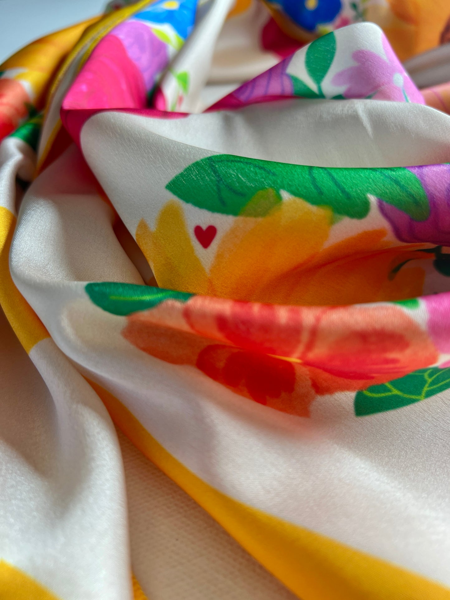 Floral Heart Elegance Satin Scarf